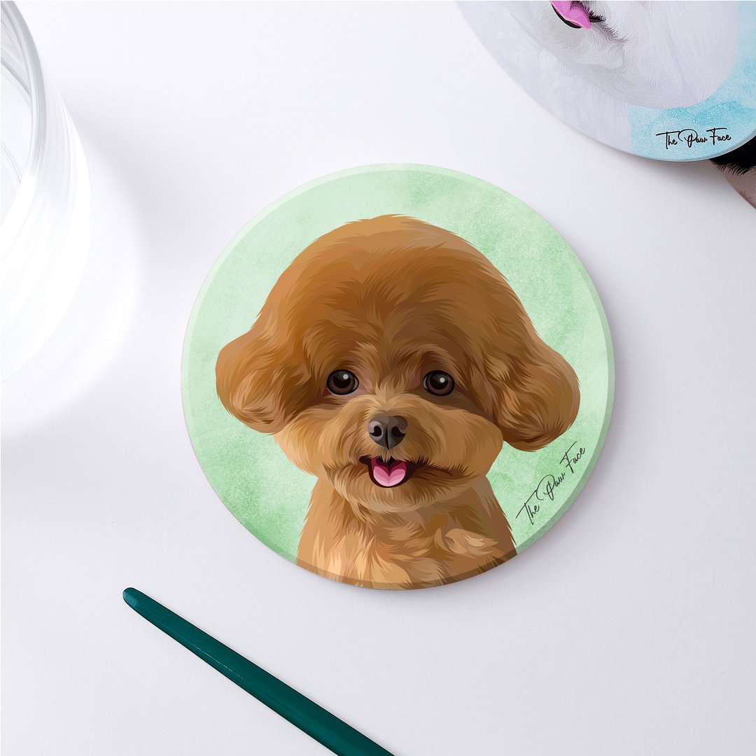 啡色贵妇狗 贵宾狗 狗狗-圆型陶瓷吸水杯垫/动物/居家用品 - 杯垫 - 陶 