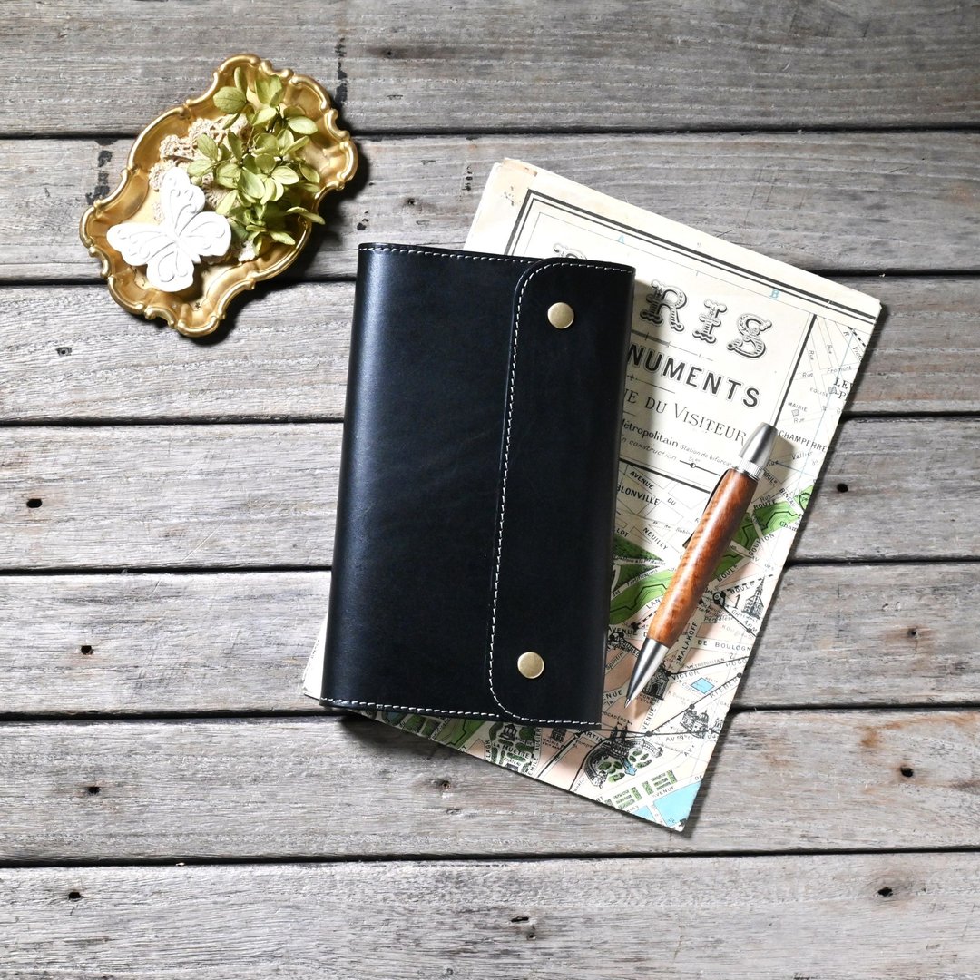手帐套 皮革 翻盖 适用于 ほぼ日手帐 weeks 兼容品 - 笔记本/手帐 - 真皮 黑色