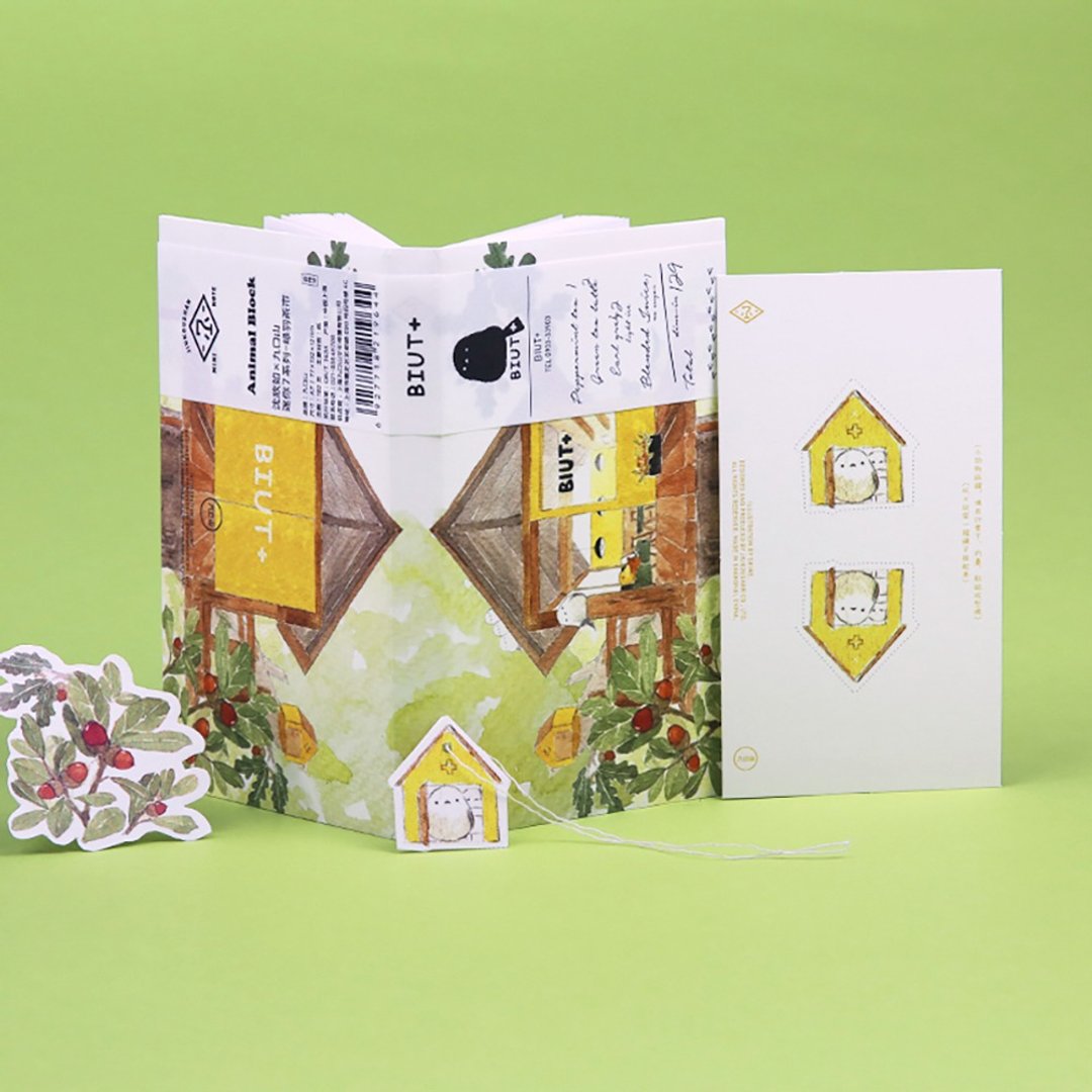Shine×九口山MINI NOTE可爱小动物商店街之绿羽茶室手账本 - 笔记本/手帐 - 纸 