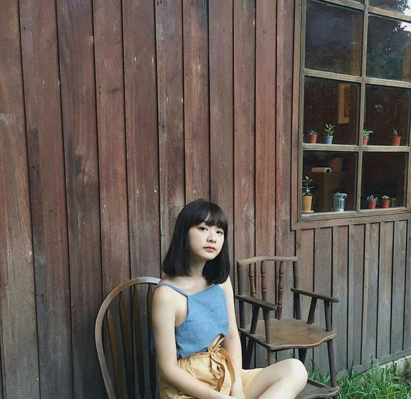 Spaghetti strap top-Blue Jeans - 女装上衣 - 棉．麻 蓝色