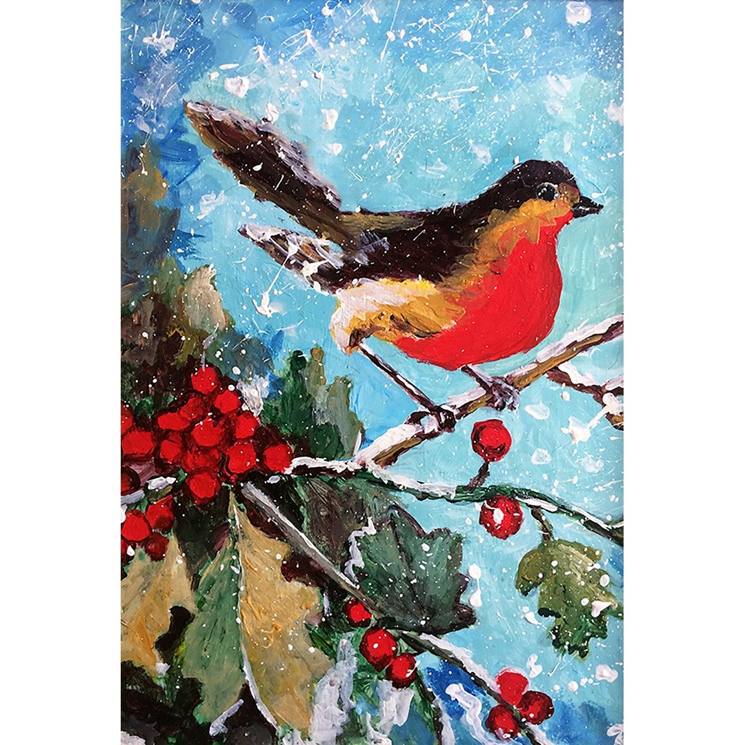 Winter Bird painting, Original hand painted acrylic painting, Christmas artwork - 海报/装饰画/版画 - 木头 