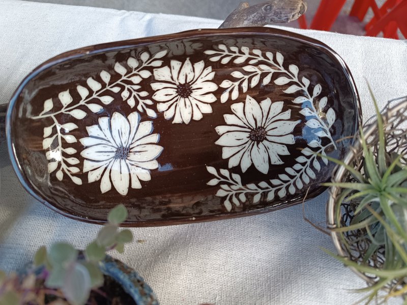 花团锦簇--椭圆深盘 - 盘子/餐盘/盘架 - 陶 