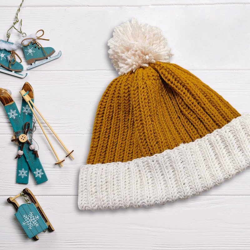 咖文青 手作编织帽 创意毛帽 交换礼物 圣诞礼物 文创设计 冬装 - 帽子 - 棉．麻 咖啡色