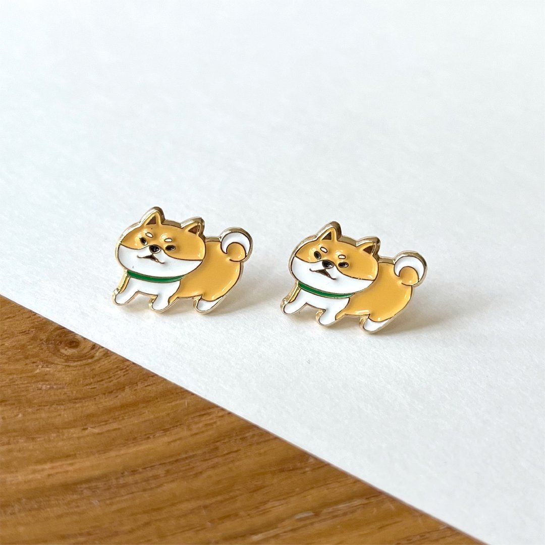 Meow love Animal系列 - 不想动柴柴耳环 - 耳环/耳夹 - 珐琅 咖啡色