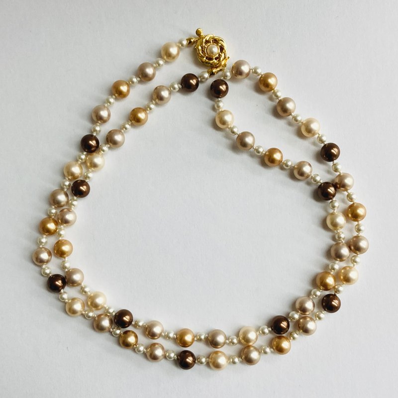 玻璃混色珍珠全结歌剧院式项链 / 4x8mm 约79cm / 米白x棕色混色 / G / made in japan - 项链 - 玻璃 咖啡色