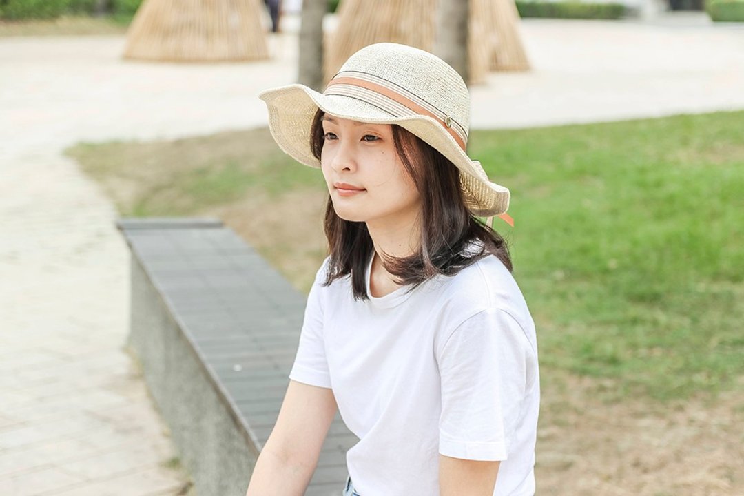 Unni蝴蝶飞舞帽-编织帽 遮阳帽 帽子 登山帽 防晒 草帽 straw hat - 帽子 - 植物．花 粉红色
