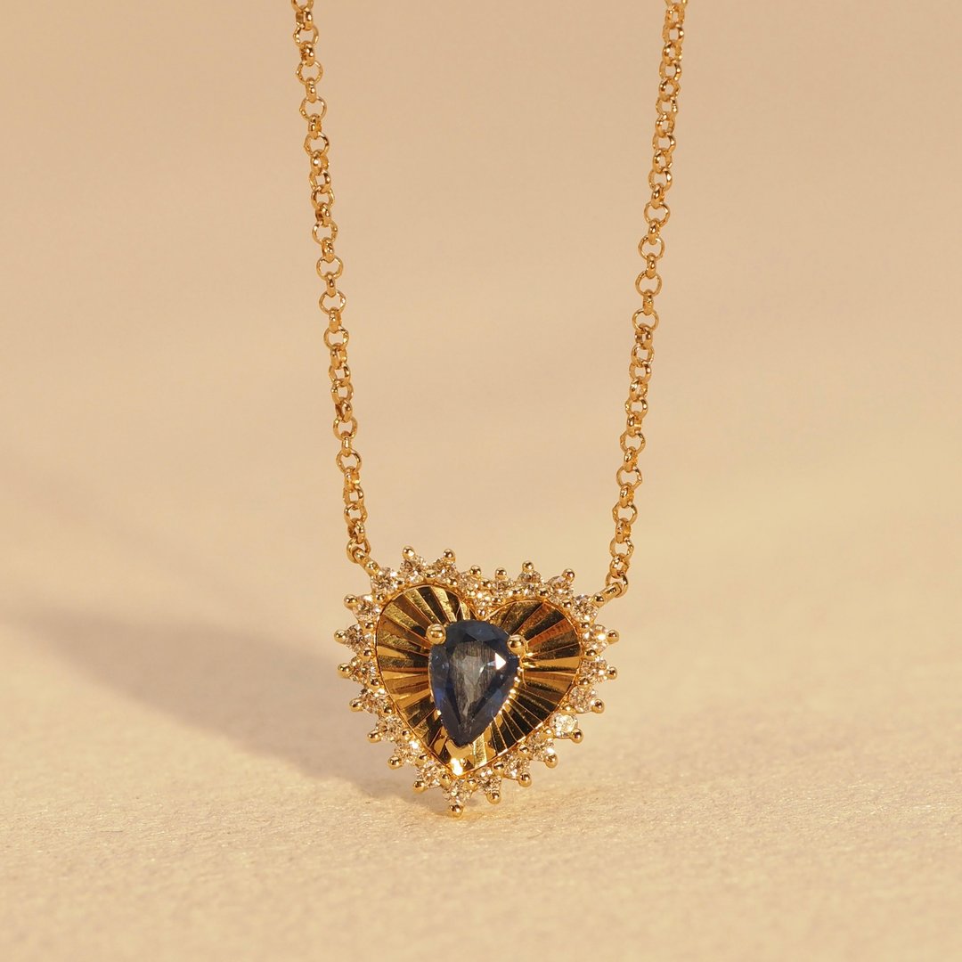 18K金蓝宝石梨形晨曦之心颈链18K Gold Blue Sapphire Pear Dawnl - 项链 - 贵金属 