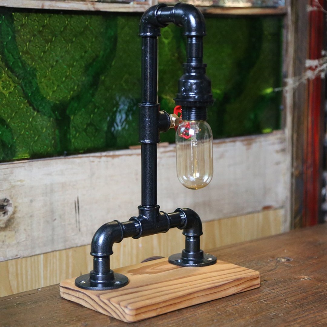 客制化礼物oft復古工業風水管燈創意仿古LED可充電臺燈 - 灯具/灯饰 - 其他金属 