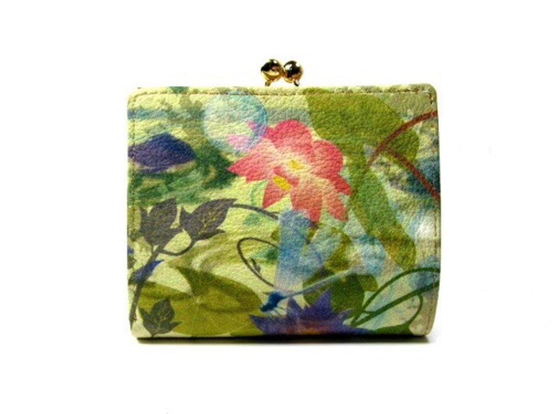 Water Lotus Flower Bifold Wallet - 皮夹/钱包 - 真皮 绿色