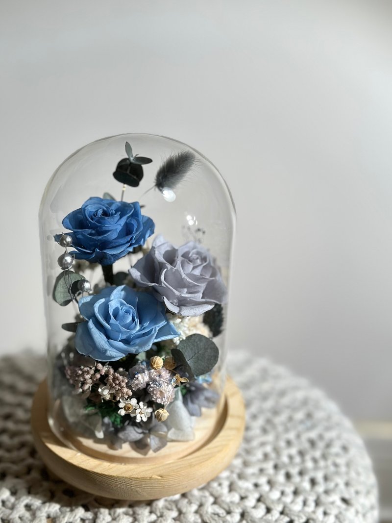 复古蓝调永生花玻璃罩 情人节礼物 居家摆设 浪漫情人花礼 - 干燥花/捧花 - 植物．花 