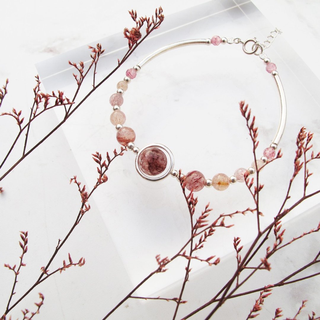 【水晶手串】草莓星球 | 草莓晶 正能量纯银水晶手链 - 手链/手环 - 水晶 粉红色