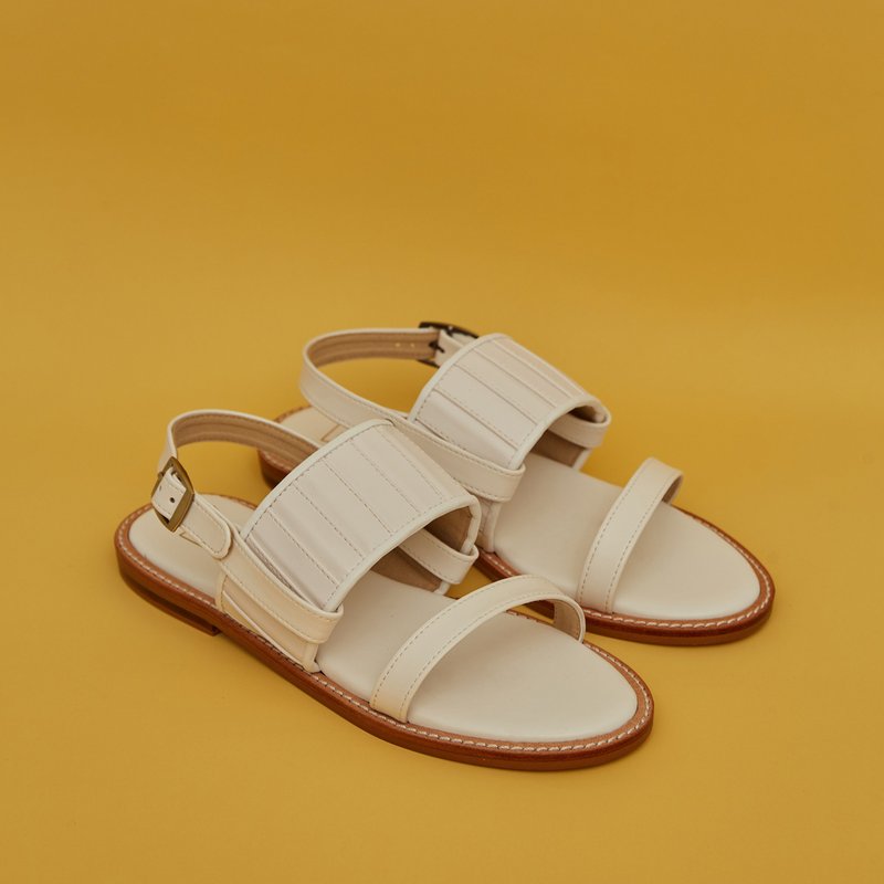 Pleated 2in1 Sandals - White - 男女凉鞋 - 真皮 白色
