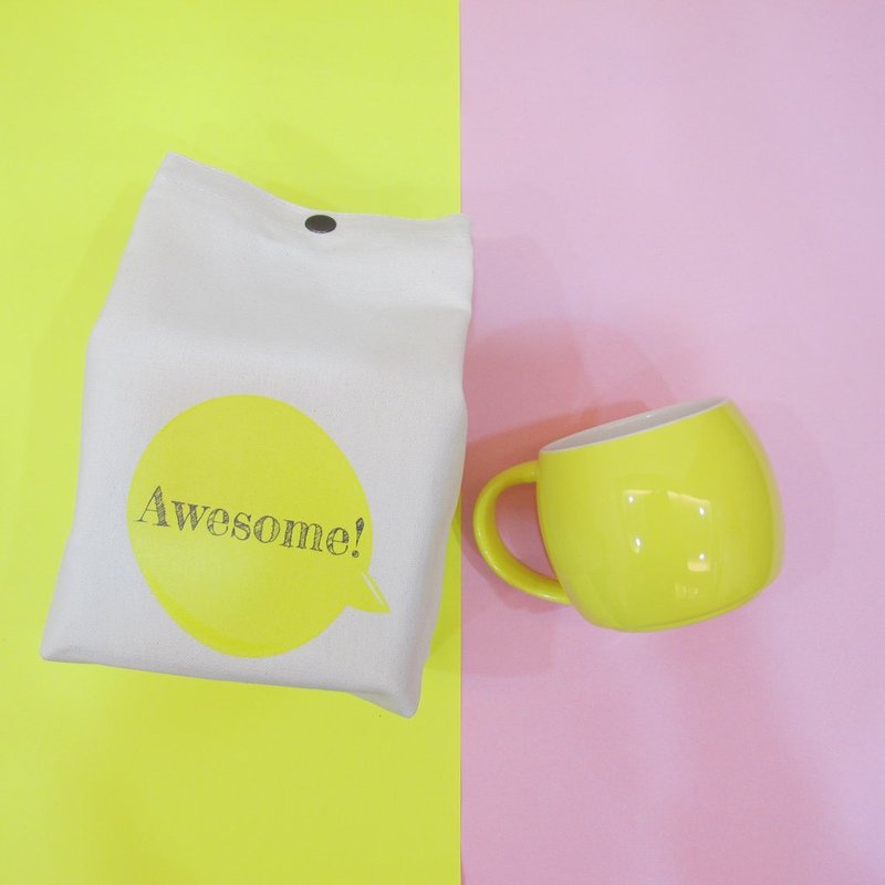 定制化-马卡龙叠叠马克杯 帆布手拿折叠收纳袋-向日黄 - 咖啡杯/马克杯 - 陶 黄色