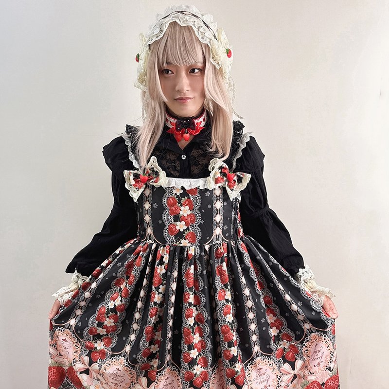 莓恋双响 Strawberry Garden JSK 黑莓少女 - 洋装/连衣裙 - 棉．麻 黑色