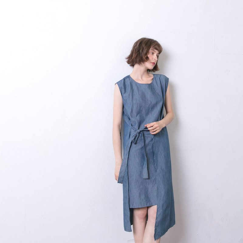 牛津系带洋装 - 丹宁 - 洋装/连衣裙 - 棉．麻 蓝色