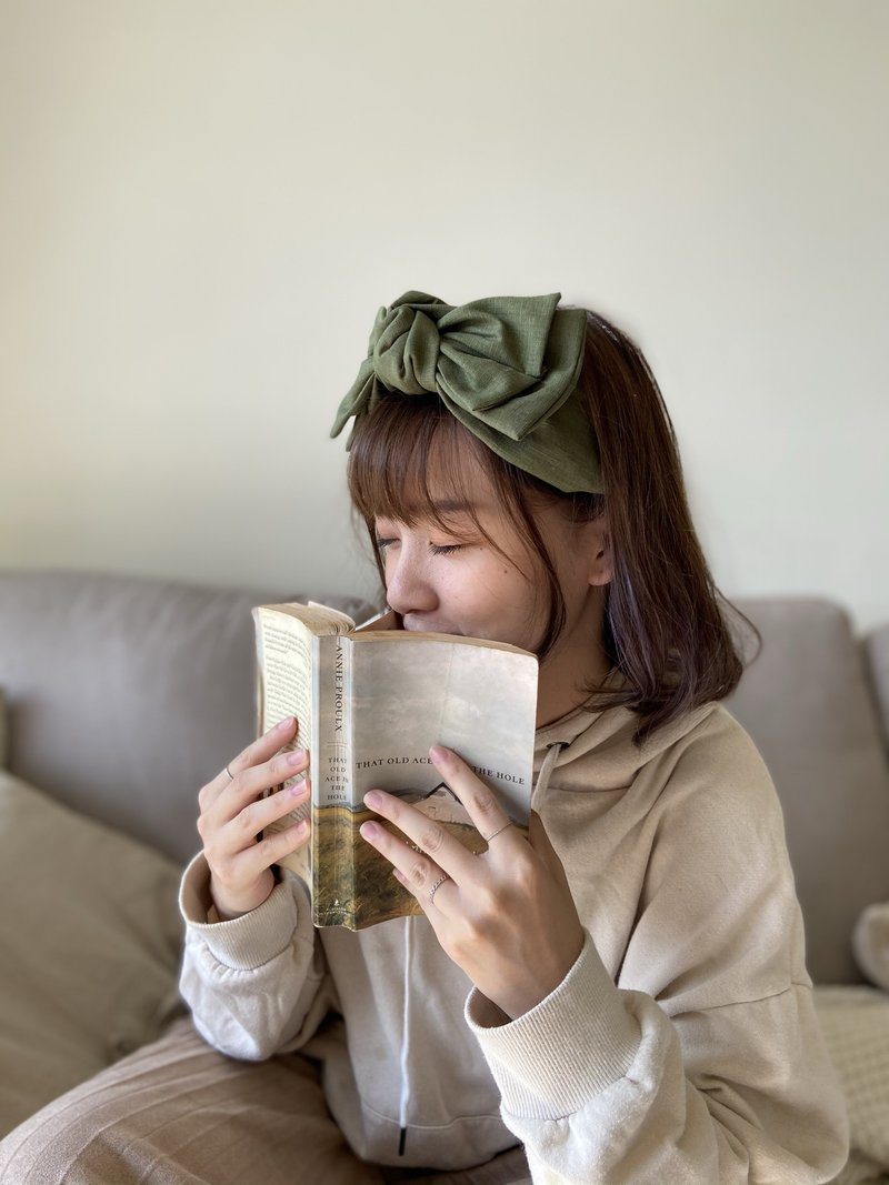 微苦的大人味 抹茶 双层大蝴蝶扭结发带 ggoomstudio - 发带/发箍 - 棉 绿色