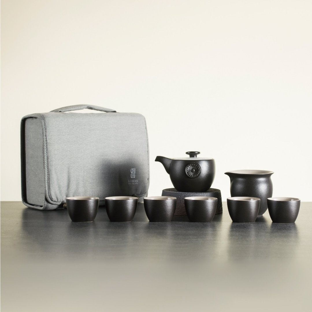 陆宝 定窑龙纹旅行组 一壶一海六杯 + 便携包 旅行茶具 - 茶具/茶杯 - 陶 黑色