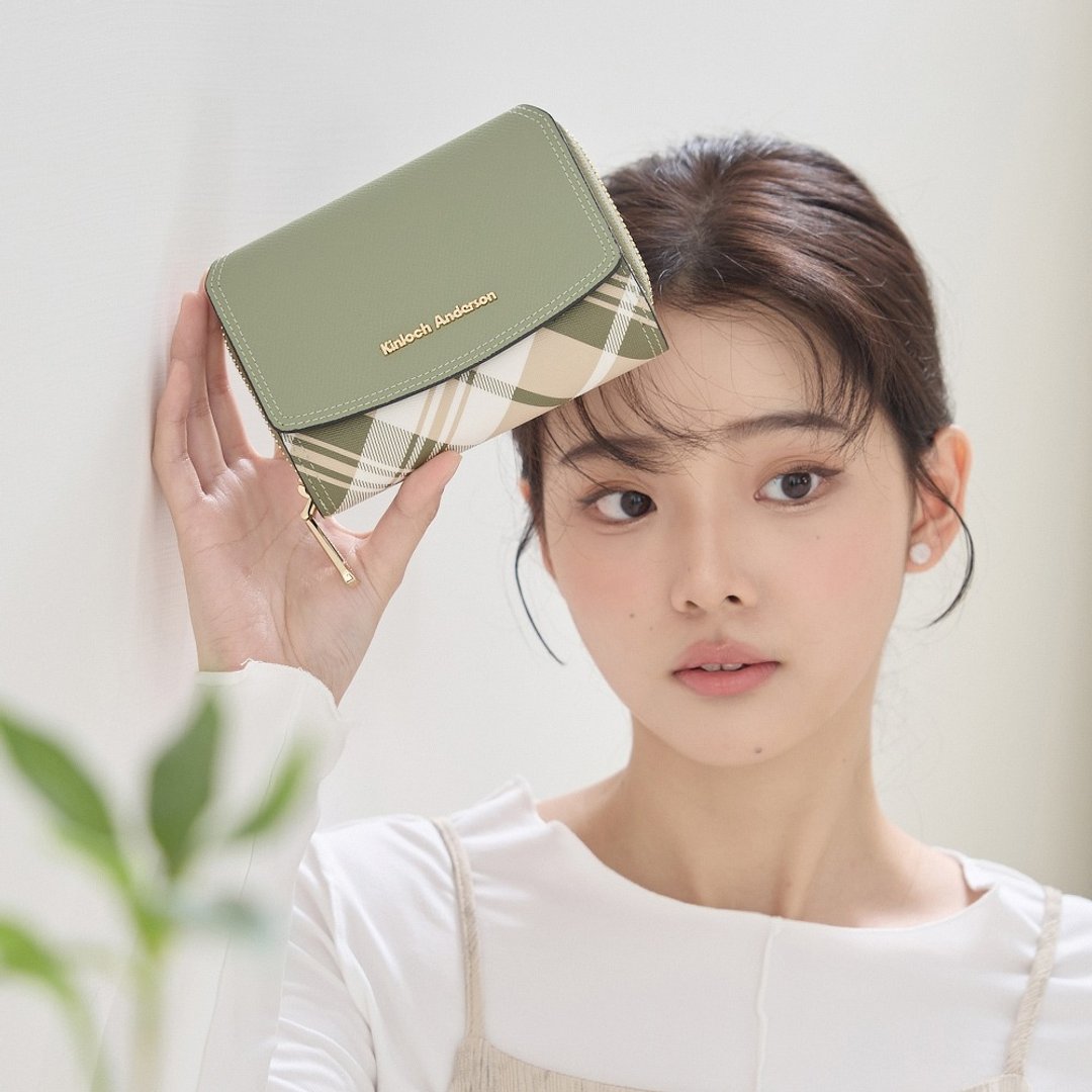 【金安德森】Xylia 经典格纹折叠中夹 - 罗勒绿 - 皮夹/钱包 - 人造皮革 绿色