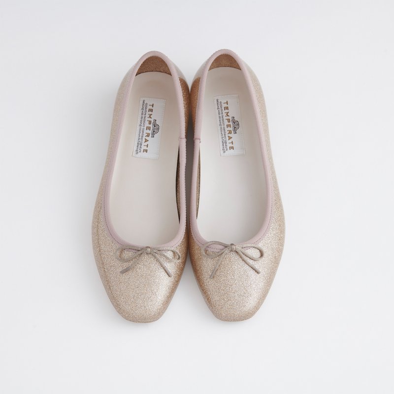 EMMA GLITTER (CHAMPAGNE) PVC SQUARE TOE FLATS / RAIN SHOES スクエアトゥ パンプス - 雨鞋/雨靴 - 防水材质 金色
