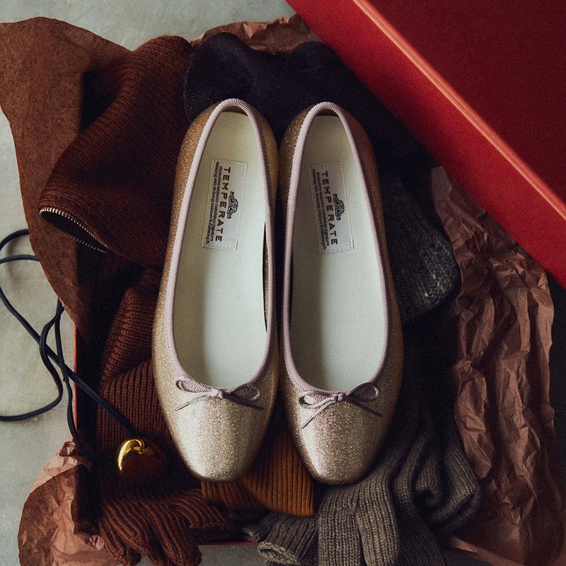 EMMA GLITTER (CHAMPAGNE) PVC SQUARE TOE FLATS / RAIN SHOES square toe pumps - 雨鞋/雨靴 - 防水材质 金色