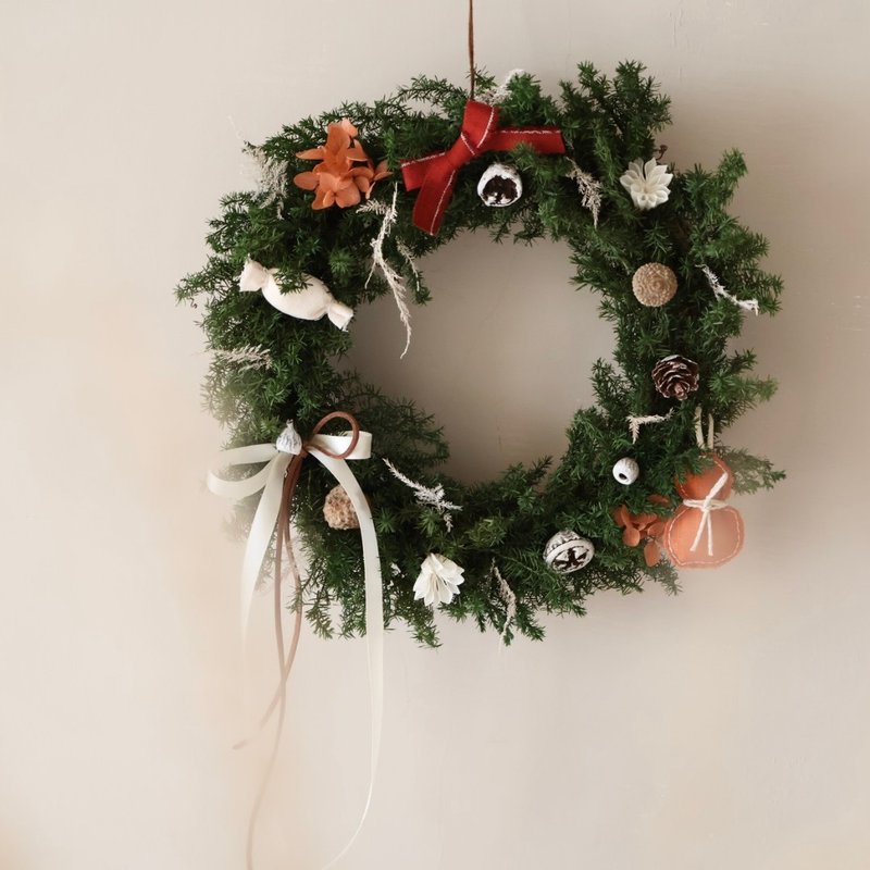 圣诞礼盒 韩式圣诞布品款 橘红色圣诞花圈 圣诞树组合 - 干燥花/捧花 - 植物．花 多色