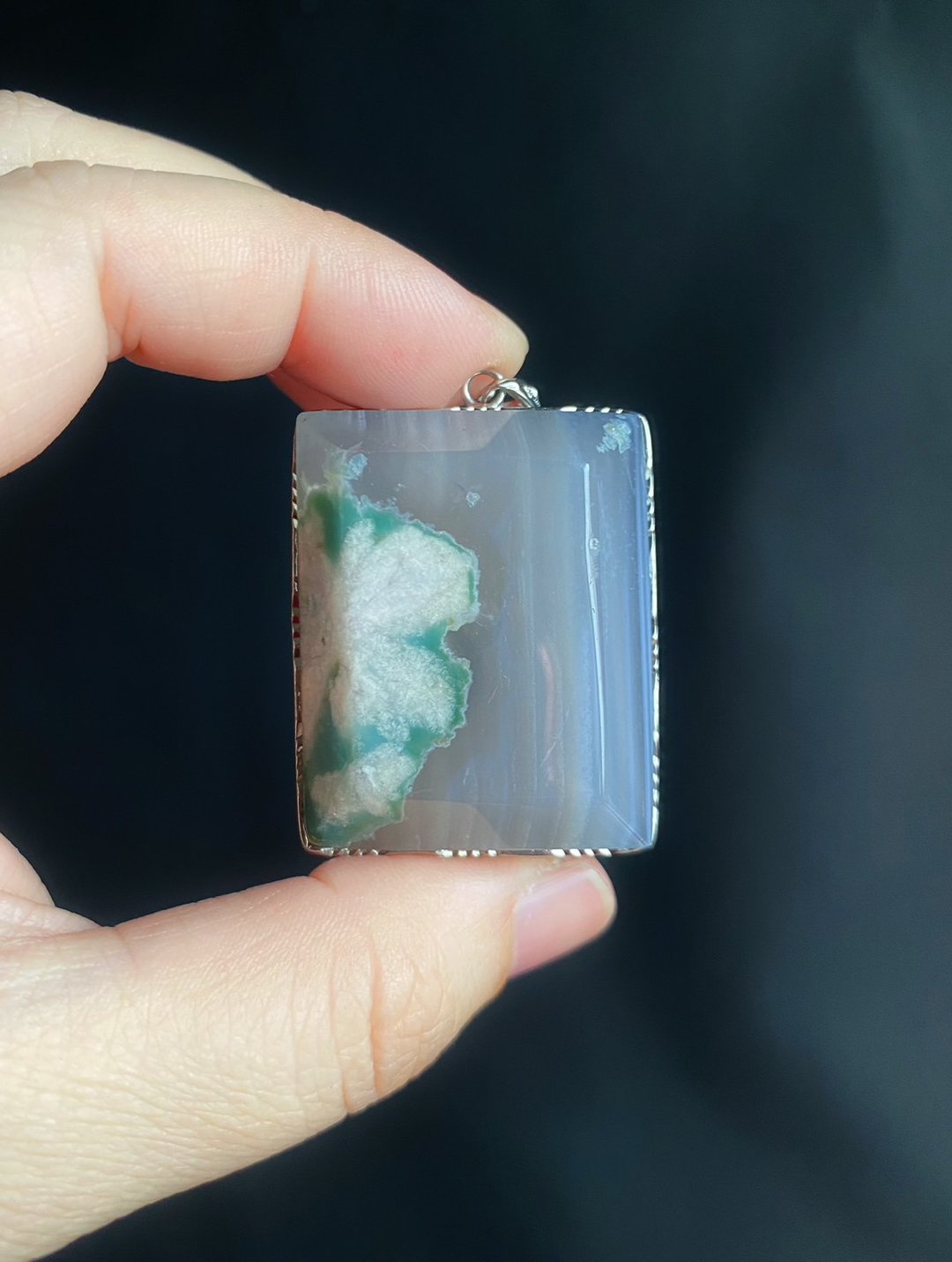 樱花玛瑙 菜园子绿 荷花 水中花 气质 S925 银镶拖 吊坠 礼物 - 项链 - 水晶 绿色