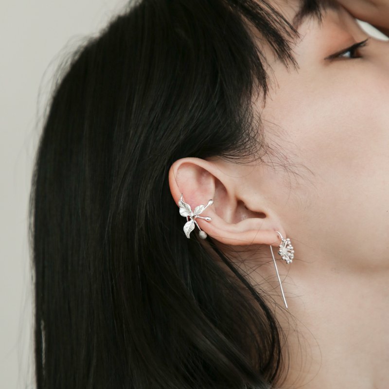 小莓果925纯银耳夹 - 耳环/耳夹 - 银 银色