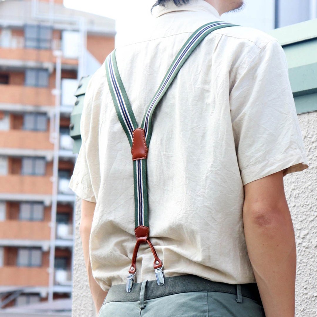 Suspender Double One ENG 30mm oldschool Made in Japan NOMURA Free Shipping - 皮带/腰带 - 橡胶 卡其色