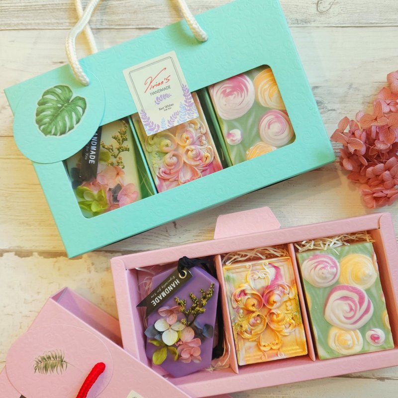 幸福玫瑰礼盒|手工皂与永生花香氛蜡片 - 肥皂/手工皂 - 其他材质 