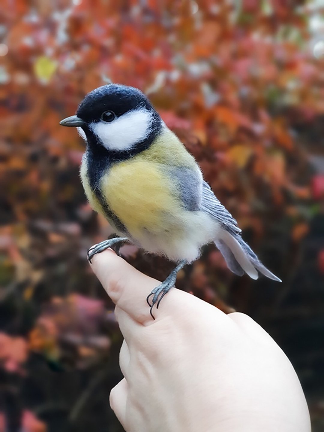Felt toy bird - Tit - Felted handmade toy - Wool interior toy - Realistic toy - 玩偶/公仔 - 羊毛 