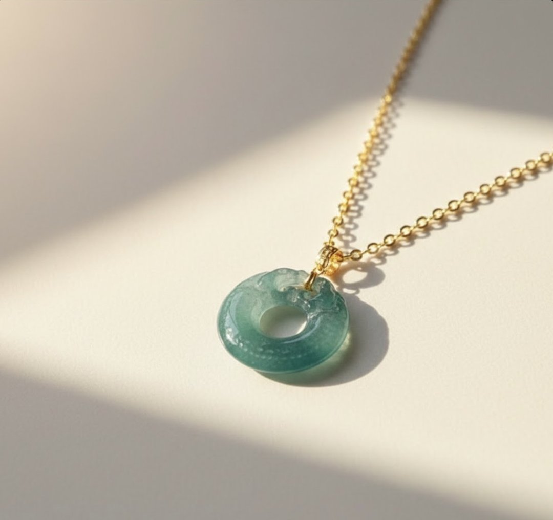 冰种蓝水翡翠双龙玉璧项链 18K 金坠头 | 天然翡翠 A 货 | 送礼 - 项链 - 玉石 透明