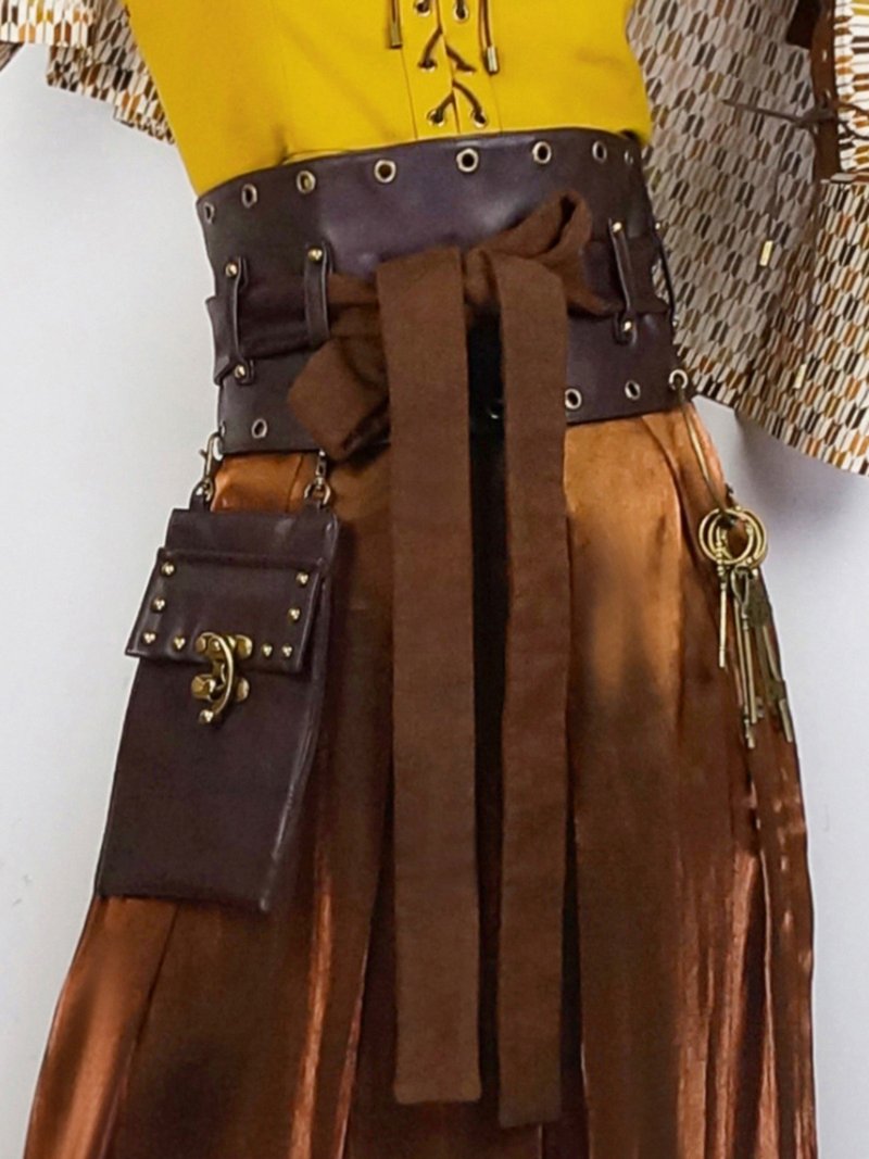 蒸汽朋克 大正浪漫 和风 皮革 女士宽腰带 腰封 腰包 - 皮带/腰带 - 其他材质 咖啡色