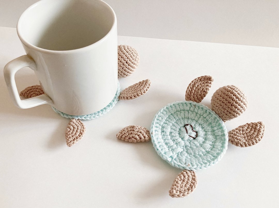 Set 2 Coasters crochet Turtle coaster Kitchen decor Mug holder Housewarming gift - 杯垫 - 其他材质 绿色