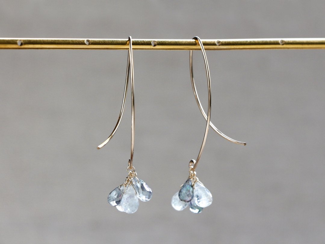 14kgf-chilly tears curve pierced earrings - 耳环/耳夹 - 其他金属 灰色