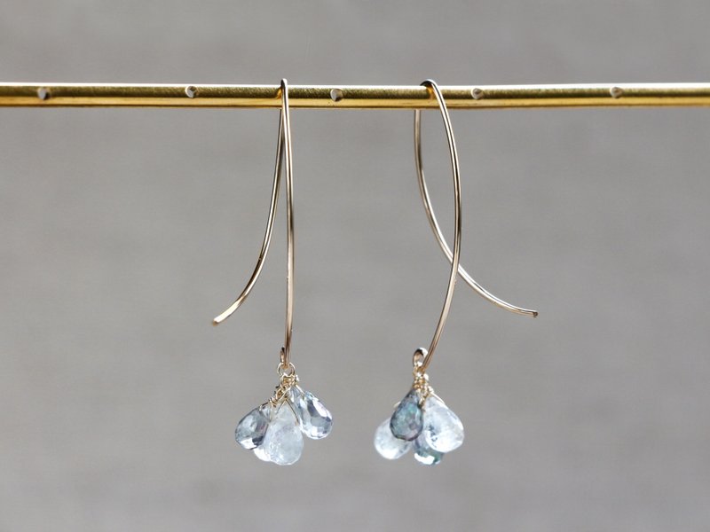 14kgf-chilly tears curve pierced earrings - 耳环/耳夹 - 其他金属 灰色