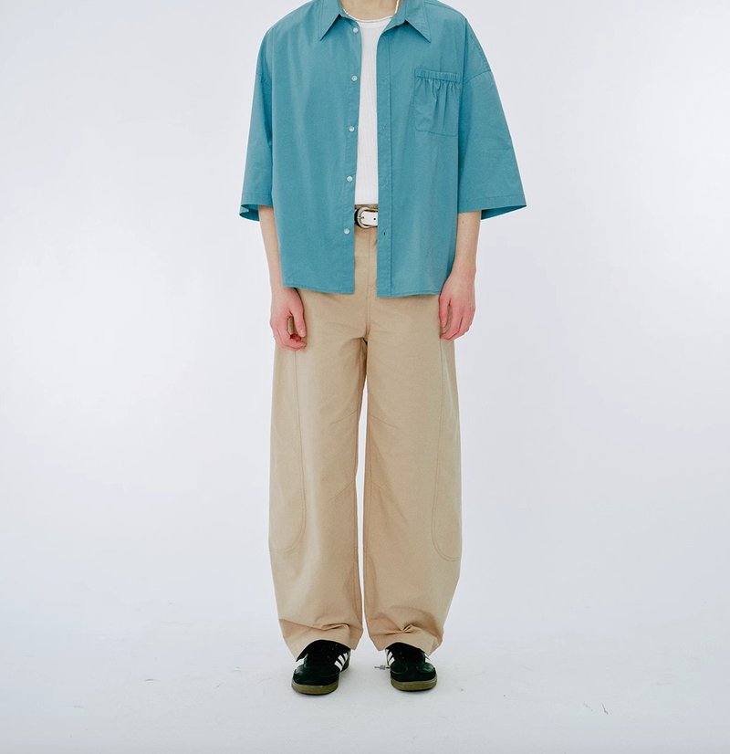 日系复古 弧形水洗弯刀长裤 - 男士长裤 - 其他材质 卡其色