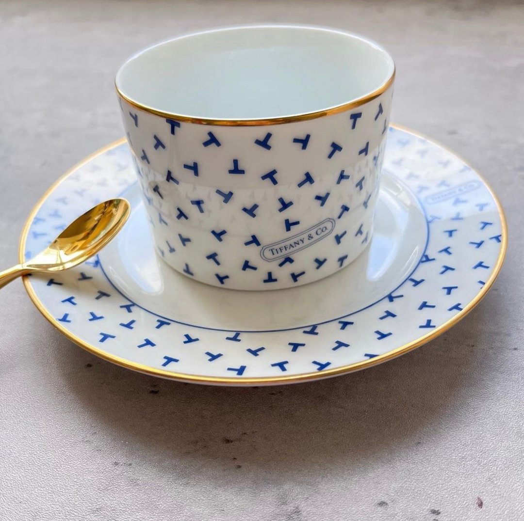 未使用保存品 Tiffany&Co. 汤碗配碟子套装 餐具 中古美品 礼物 - 盘子/餐盘/盘架 - 瓷 蓝色