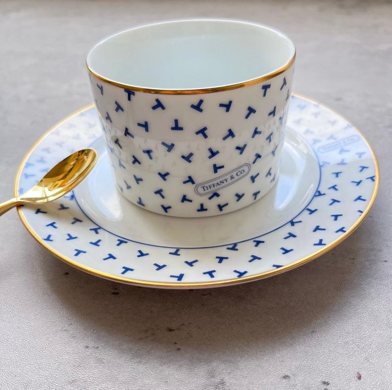 未使用保存品 Tiffany&Co. 汤碗配碟子套装 餐具 中古美品 礼物 - 盘子/餐盘/盘架 - 瓷 蓝色