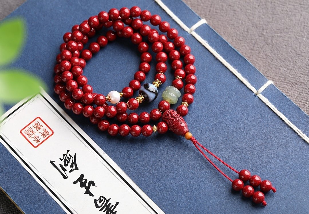 天然原矿朱砂精品紫金砂108颗佛珠手链 珠经6MM 朱砂含量95% - 手链/手环 - 宝石 