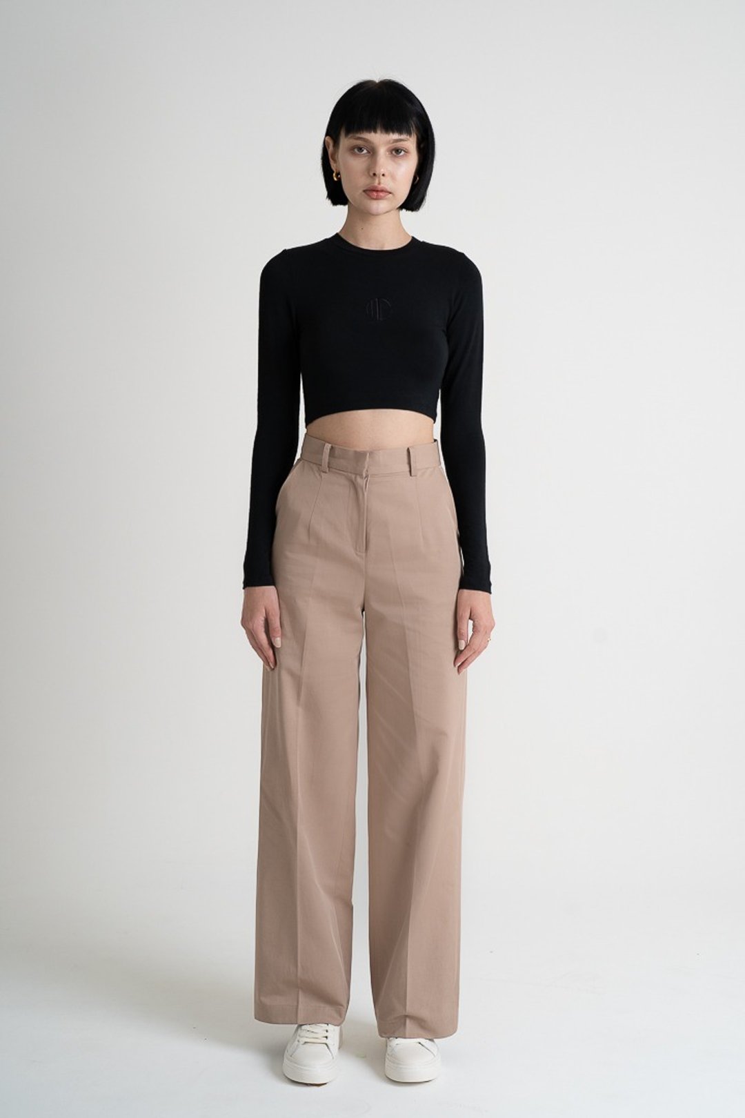 High Waist Wide Leg Trousers | 高腰工装布落地宽管裤 - 女装长裤 - 聚酯纤维 卡其色