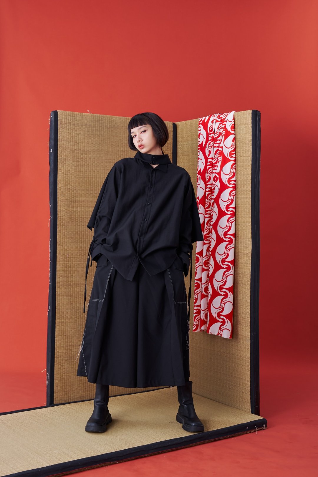 长袖衬衫/披风/抽绳衬衫/24AW-INF - 女装衬衫 - 棉 黑色