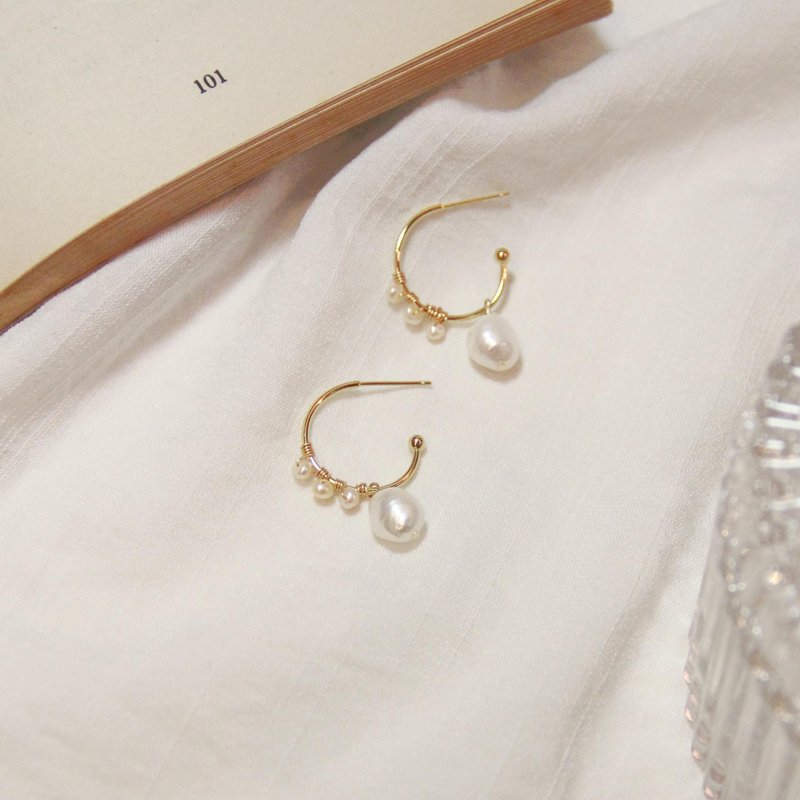 芭蕾女伶 厚镀14K金 珍珠耳环 - 耳环/耳夹 - 珍珠 金色