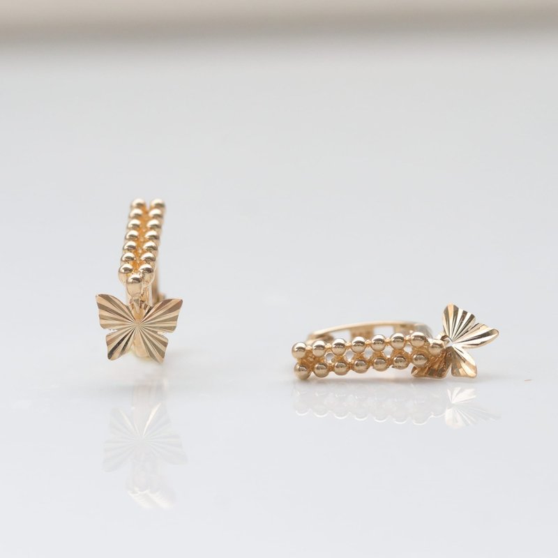 纯14K金 长条放射蝴蝶结耳扣耳环 (内径 7 mm) 流汗碰水不褪色 - 耳环/耳夹 - 贵金属 金色