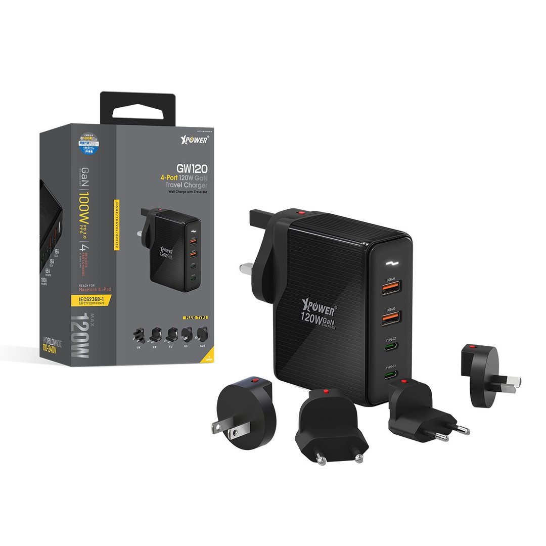 XPower GW120 120W 4输出 PD 3.0/PPS/QC GaN旅行充电转插器 - 电脑配件 - 其他金属 黑色