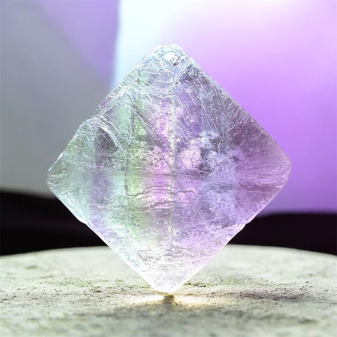 天然稀有八面体萤石原矿 幻彩蓝绿紫变色 收藏级原石 能量矿石 - 摆饰 - 半宝石 多色