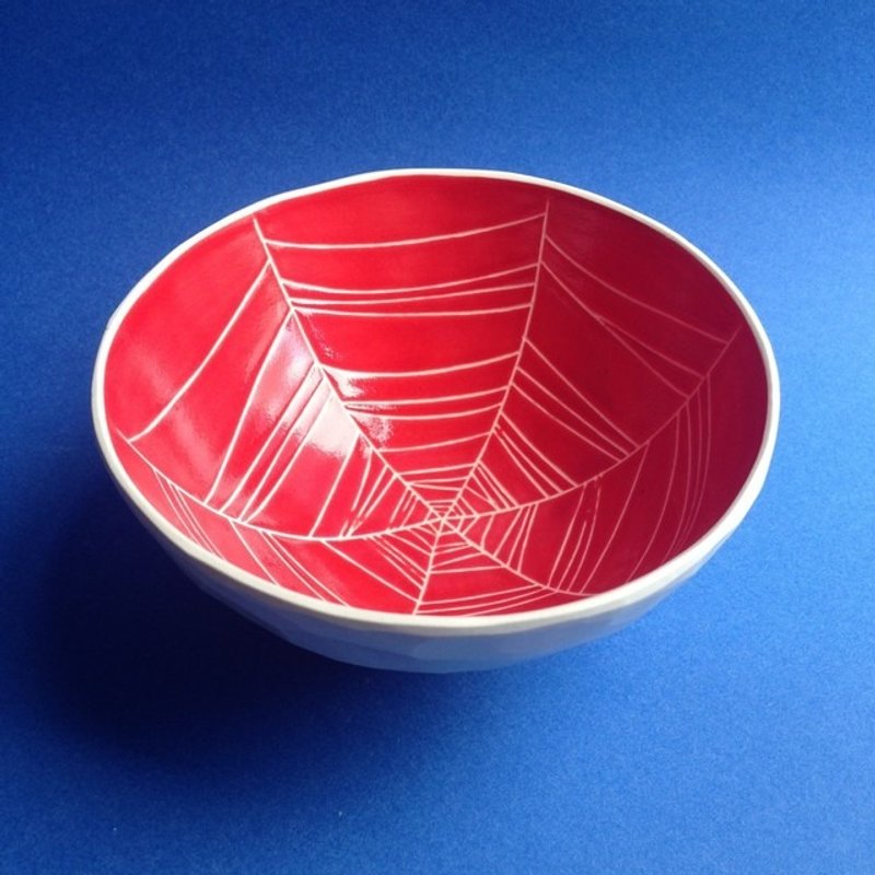 鉢/茶碗 (蜘蛛の巣）赤　bowl (spider web) red - 花瓶/陶器 - 陶 红色