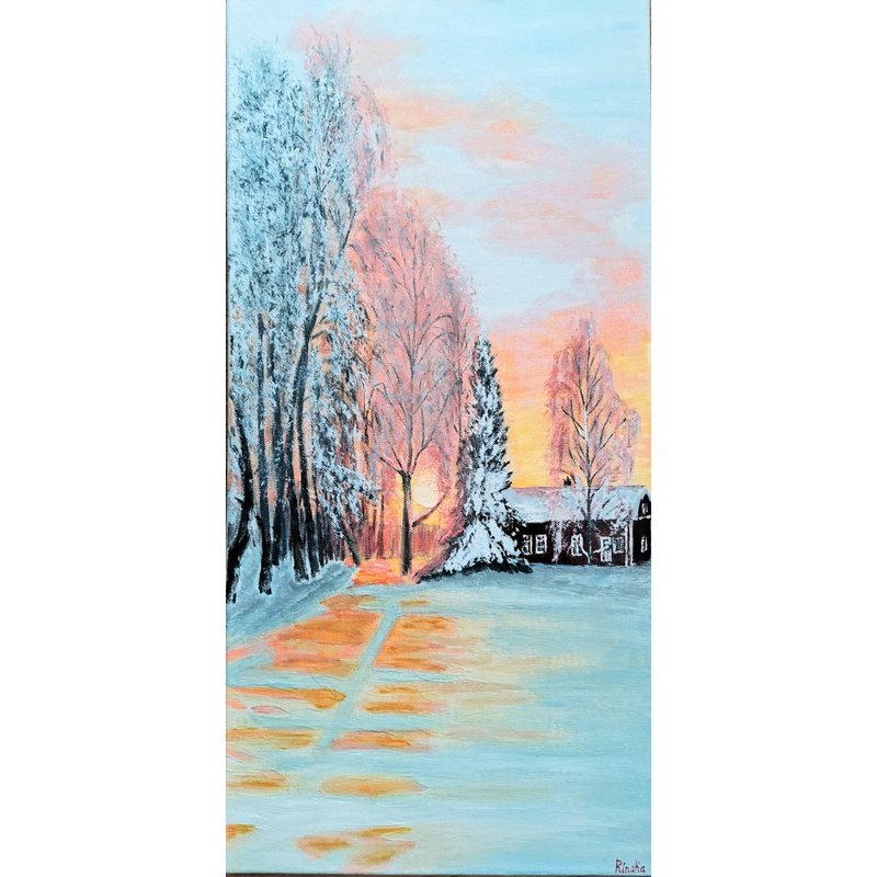 冬季雪景原创手工艺术画布绘画 作者 RinaArtSK - 墙贴/壁贴 - 其他材质 多色