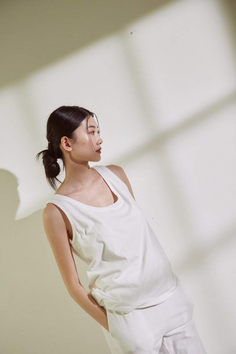 无袖上衣 有机棉 白色 - 女装背心 - 棉．麻 白色