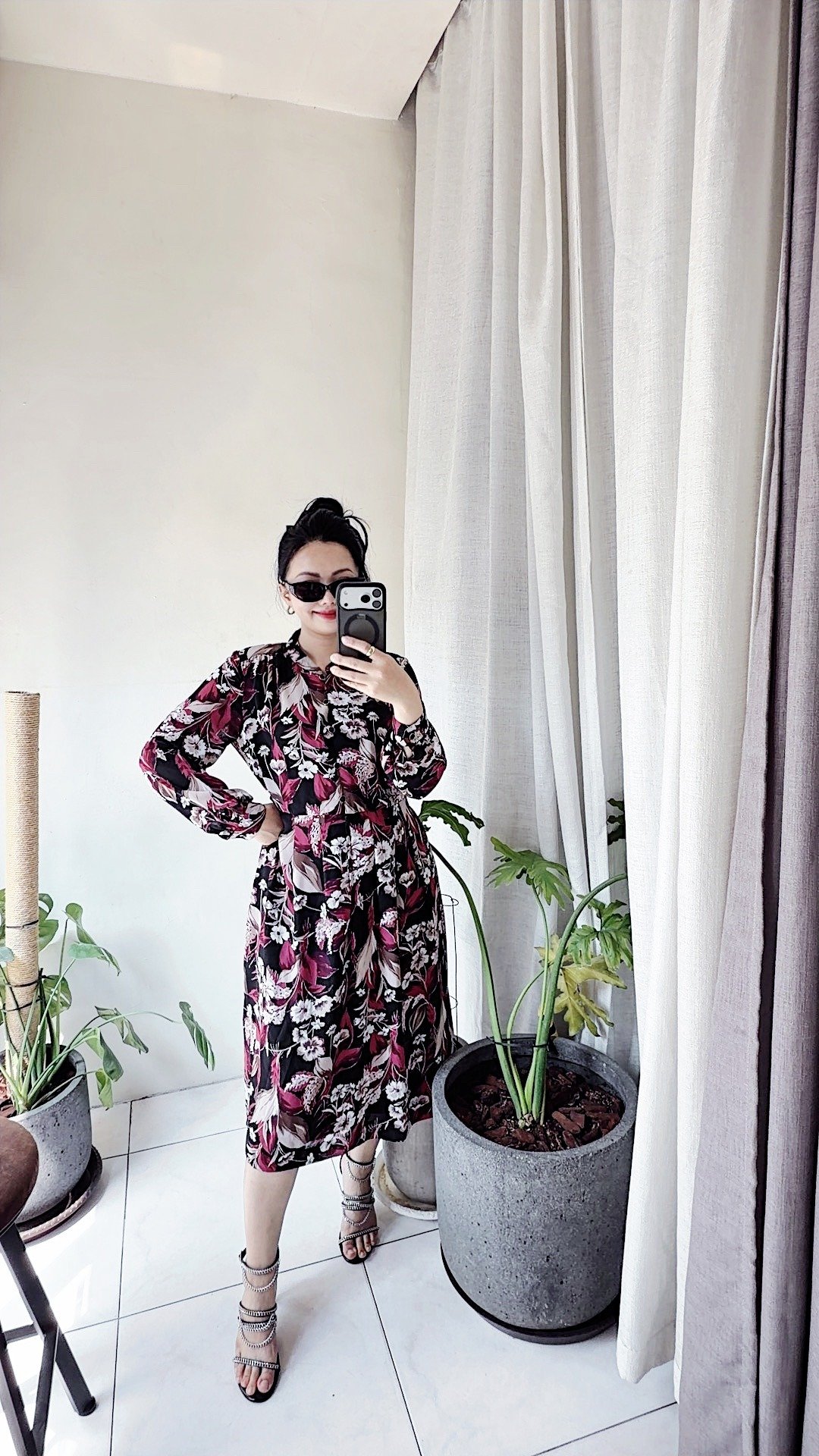 法式优雅大花知性少女 长裙洋装连身裙连衣裙古着ドレス Dress - 洋装/连衣裙 - 聚酯纤维 多色