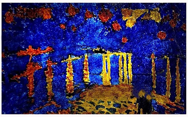 钞悠小袋 梵谷 隆河上的星夜 - 皮夹/钱包 - 真皮 蓝色